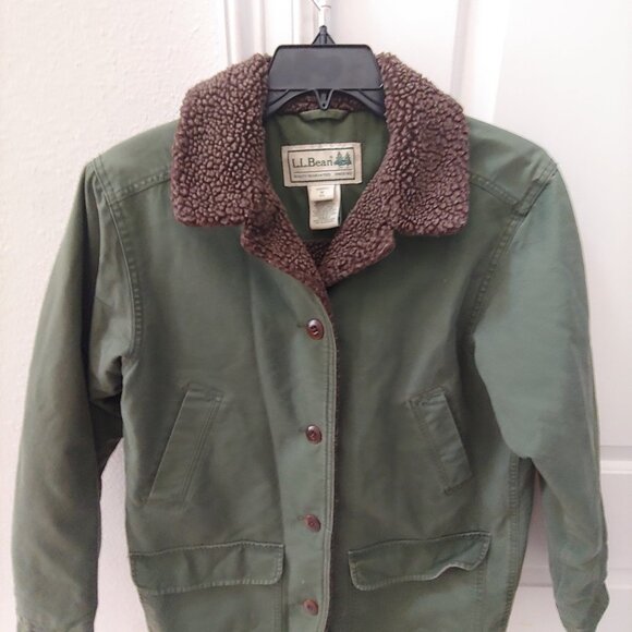 LL Bean Jacket Womens Medium Sherpa Lined Barn Field Chore Coat Canvas - Picture 2 of 8